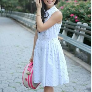 Ann Taylor ClipDot White Cotton Buttoned Dress Sz 10